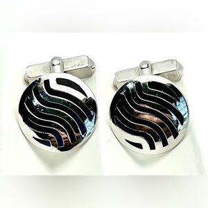 Swank Sterling Silver Cuff Links - blue and silver waves